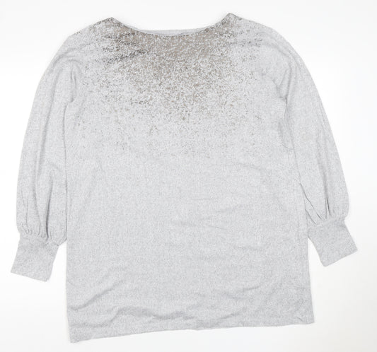 M&S Women Grey UK 16 Sheer Balloon Sleeve Round Neck Pullover Jumper