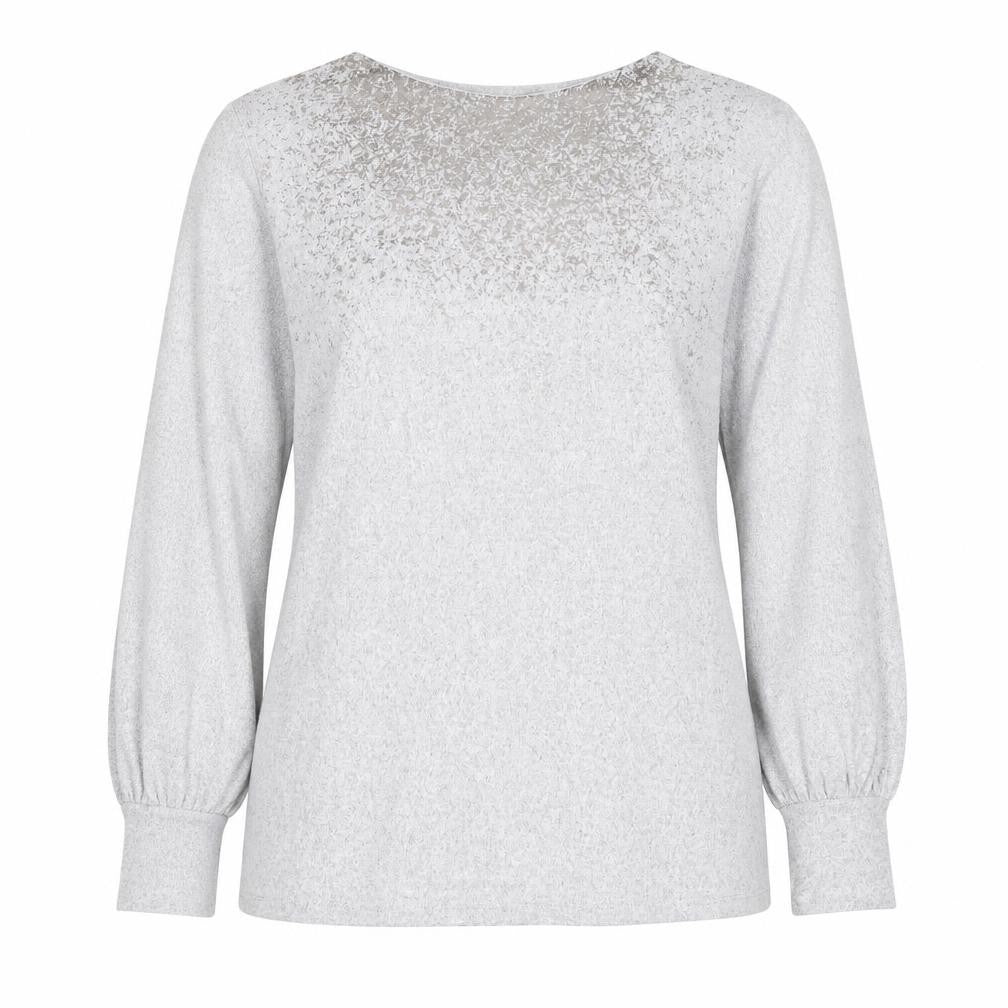 Front view of Marks & Spencer Women Grey UK 16 Sheer Balloon Sleeve Round Neck jumper
