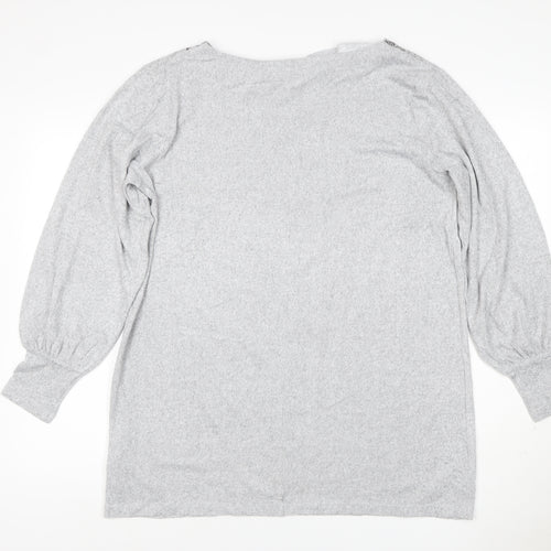 M&S Women Grey UK 16 Sheer Balloon Sleeve Round Neck Pullover Jumper