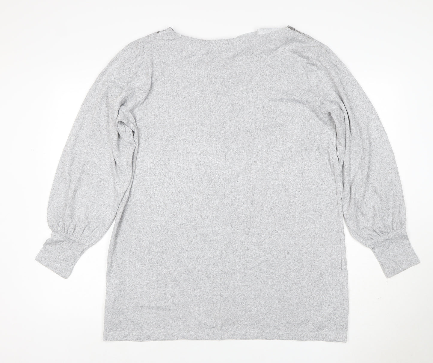 M&S Women Grey UK 16 Sheer Balloon Sleeve Round Neck Pullover Jumper