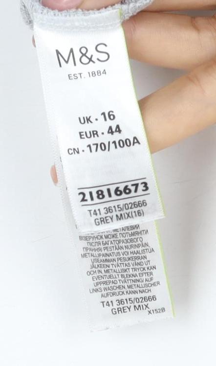 M&S Women Grey UK 16 Sheer Balloon Sleeve Round Neck Pullover Jumper