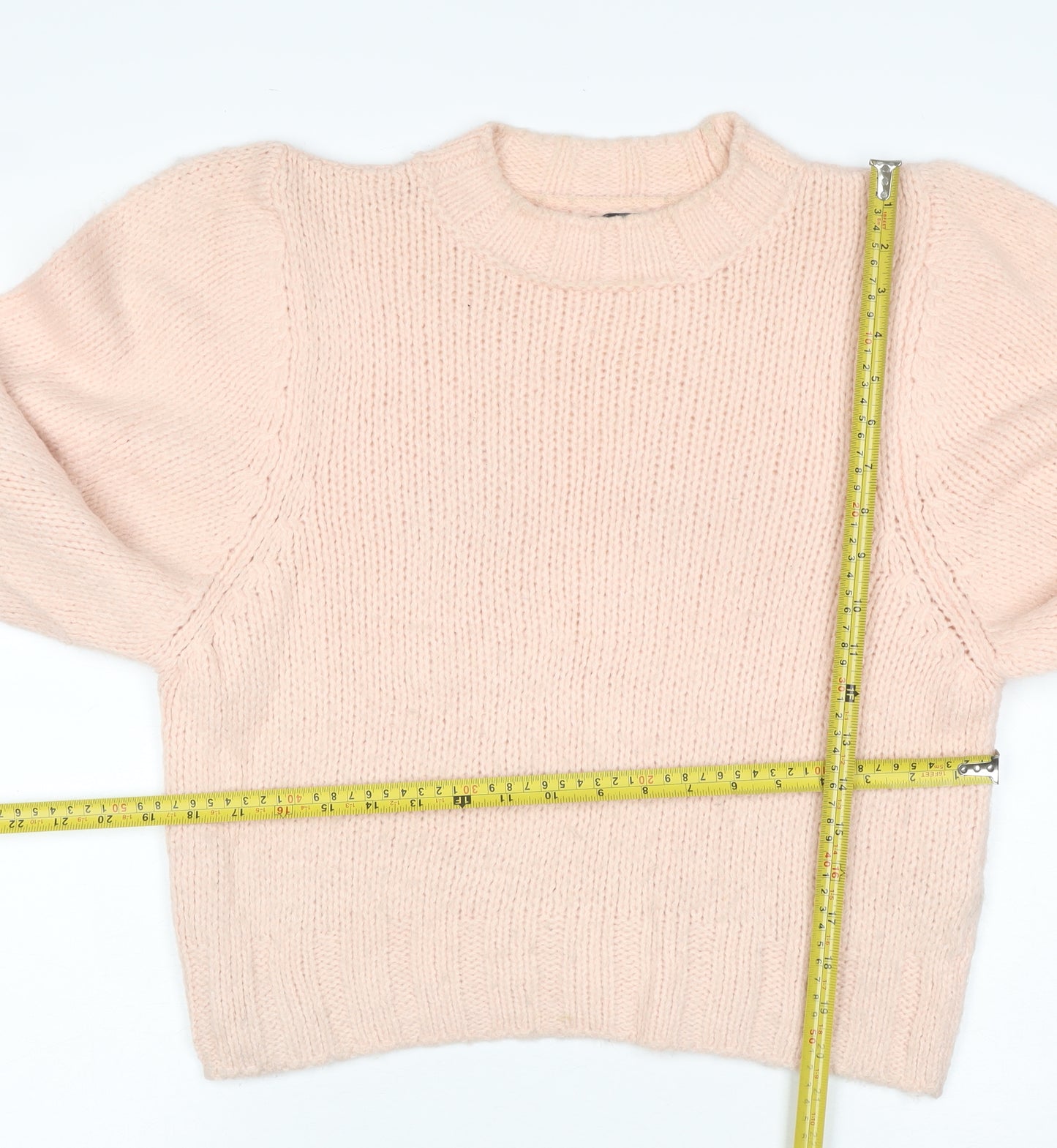 ASOS DESIGN Women’s Pink UK 6 Chunky Knit Balloon Sleeve Pullover Jumper