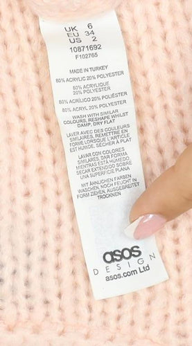 ASOS DESIGN Women’s Pink UK 6 Chunky Knit Balloon Sleeve Pullover Jumper