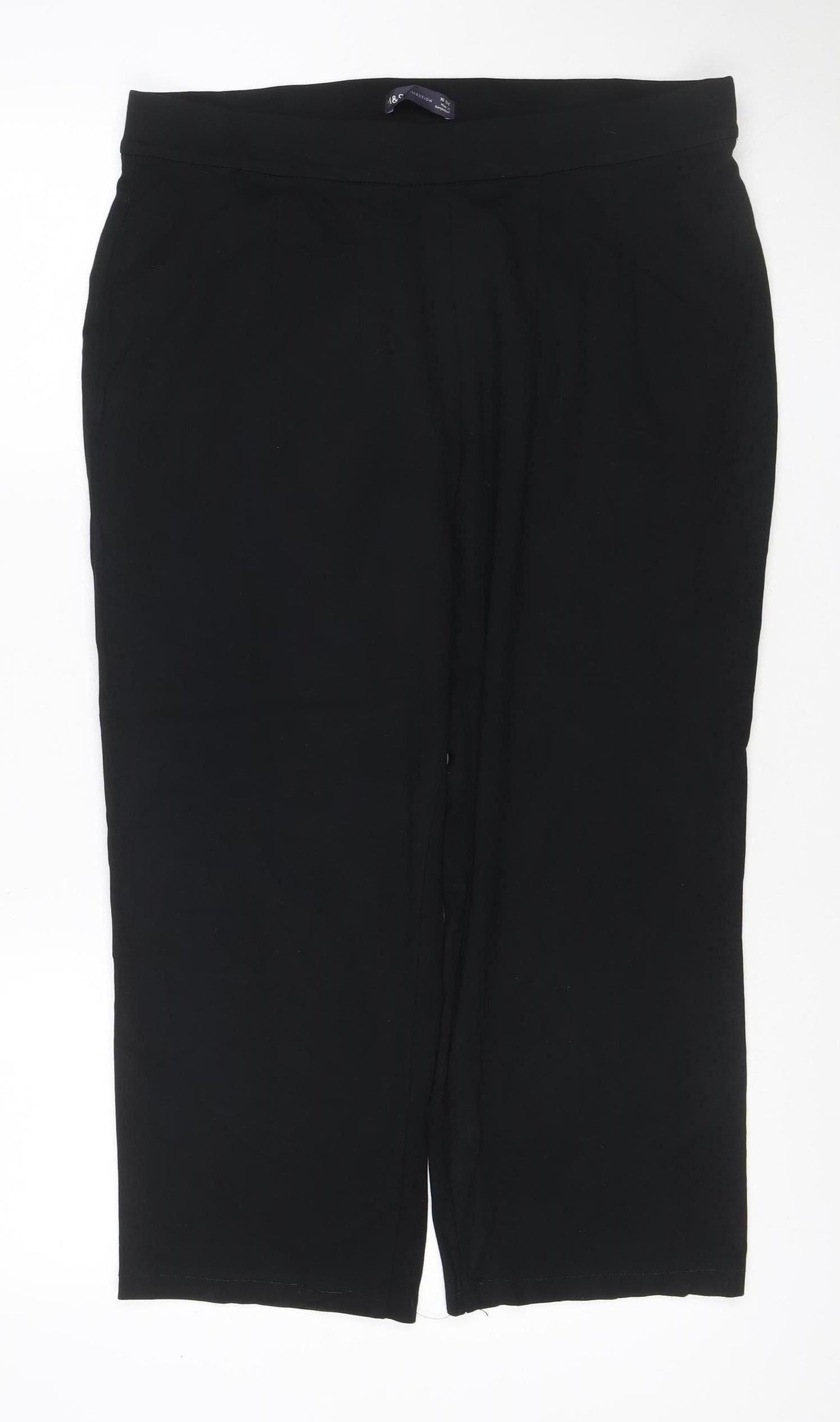 Marks and Spencer Women's Black Size 16 Wide-Leg Cropped Stretch Trousers