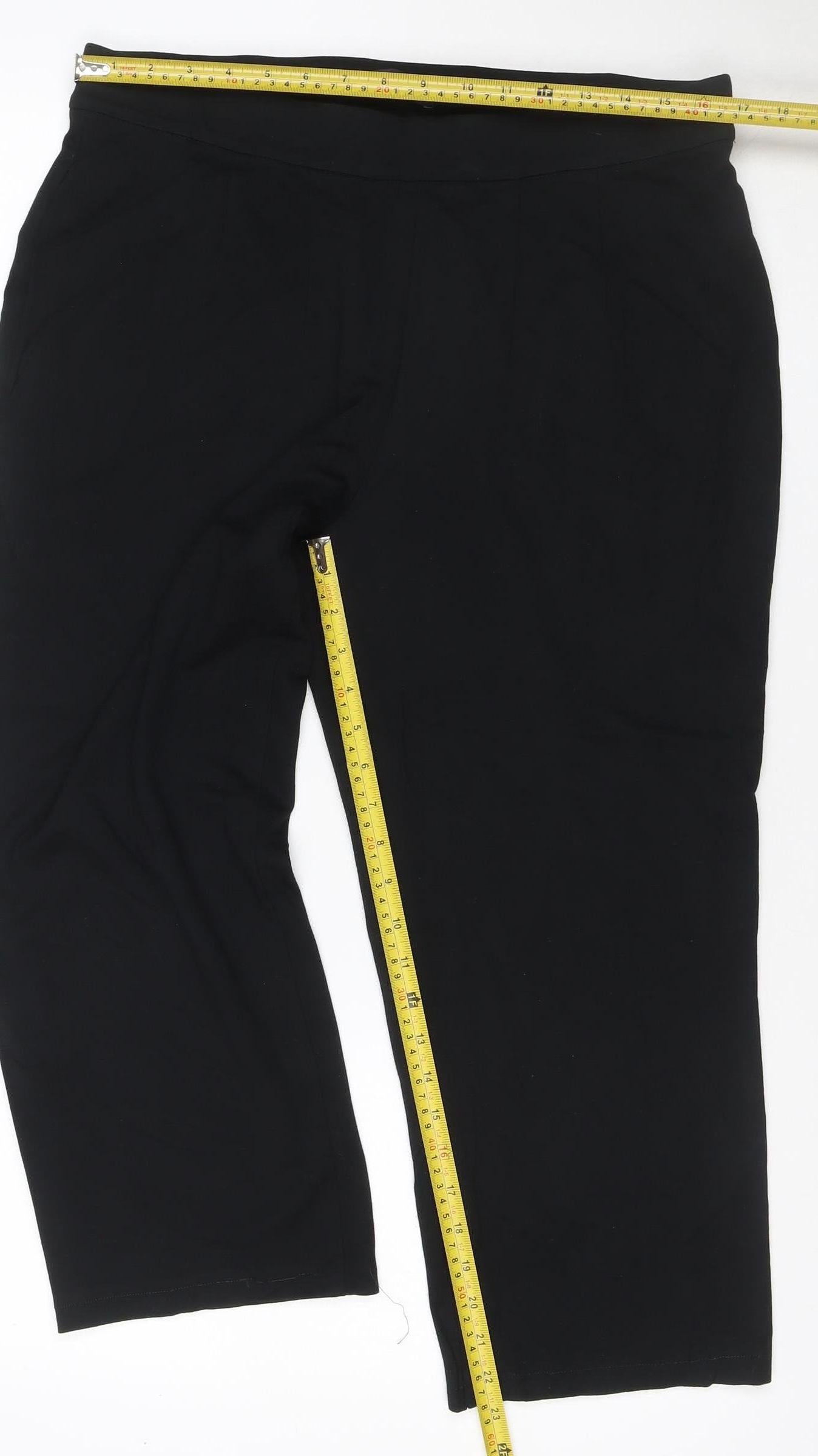 Marks and Spencer Women's Black Size 16 Wide-Leg Cropped Stretch Trousers