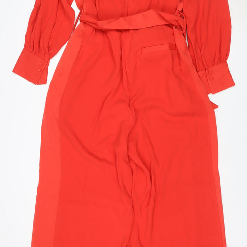 Next Women Red UK 18 Wide-Leg Belted Long Sleeve Jumpsuit
