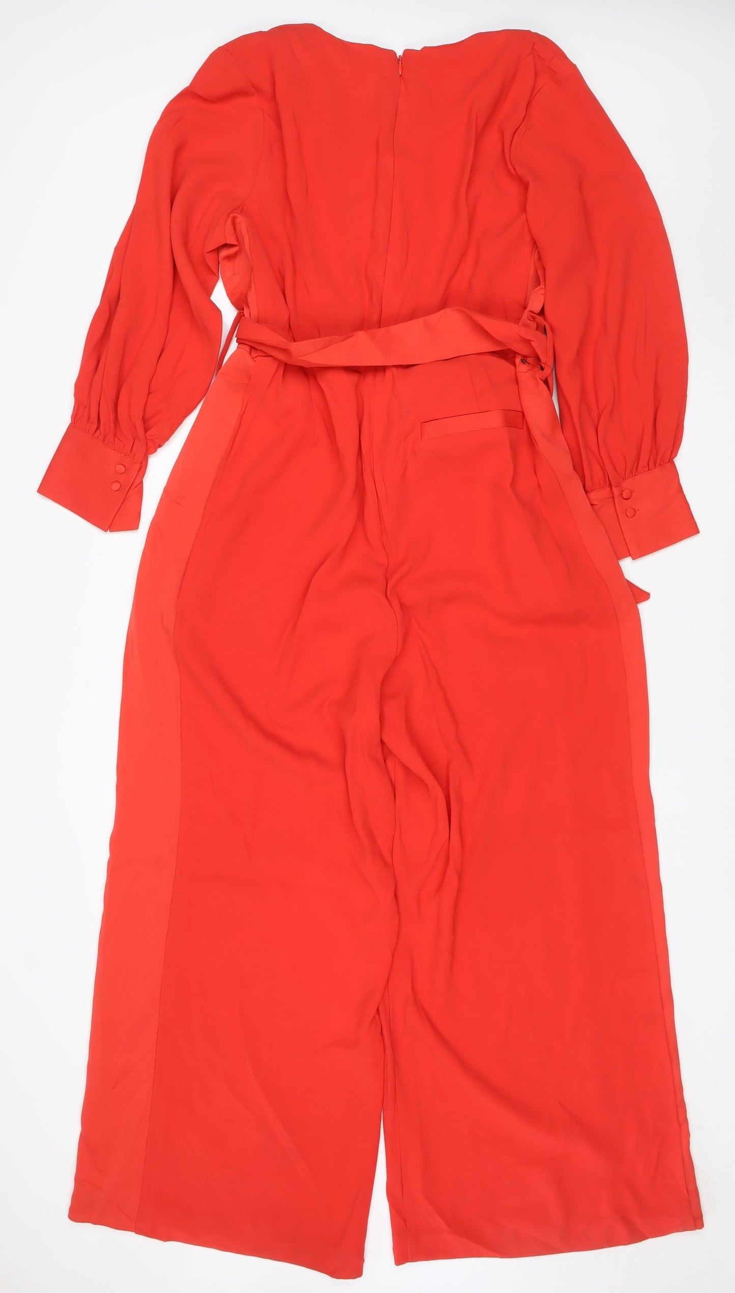 Next Women Red UK 18 Wide-Leg Belted Long Sleeve Jumpsuit