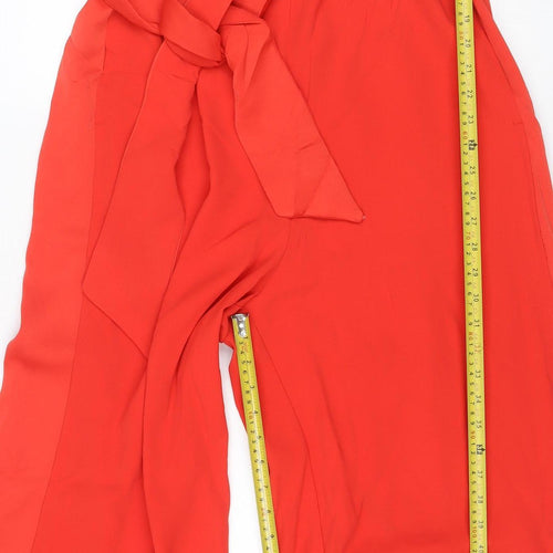 Next Women Red UK 18 Wide-Leg Belted Long Sleeve Jumpsuit
