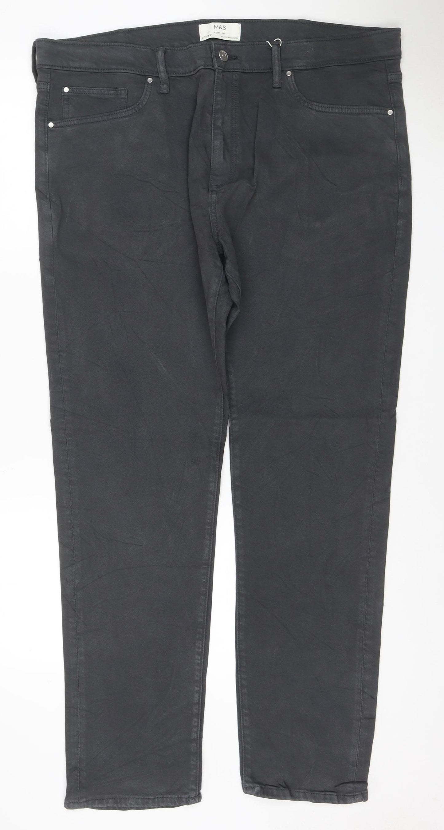 M&S Men’s Black Slim Fit 40/33 Stretch 5 Pocket Trousers