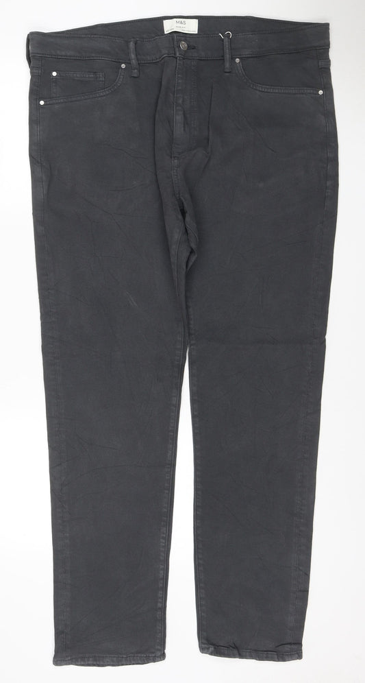 M&S Men’s Black Slim Fit 40/33 Stretch 5 Pocket Trousers