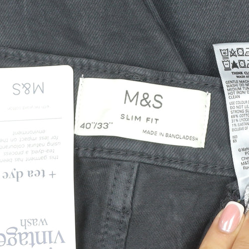 M&S Men’s Black Slim Fit 40/33 Stretch 5 Pocket Trousers