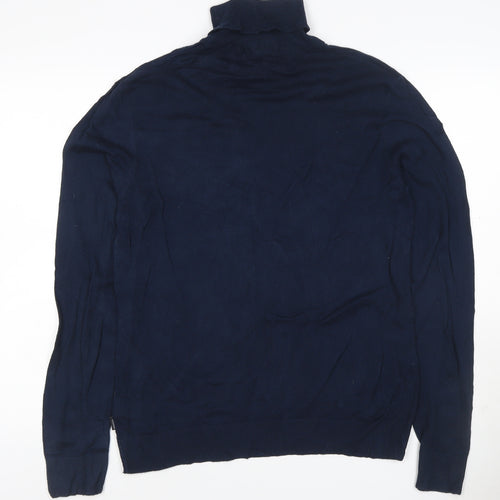 Jack & Jones Men’s Blue L Roll Neck Cotton Knit Pullover Jumper