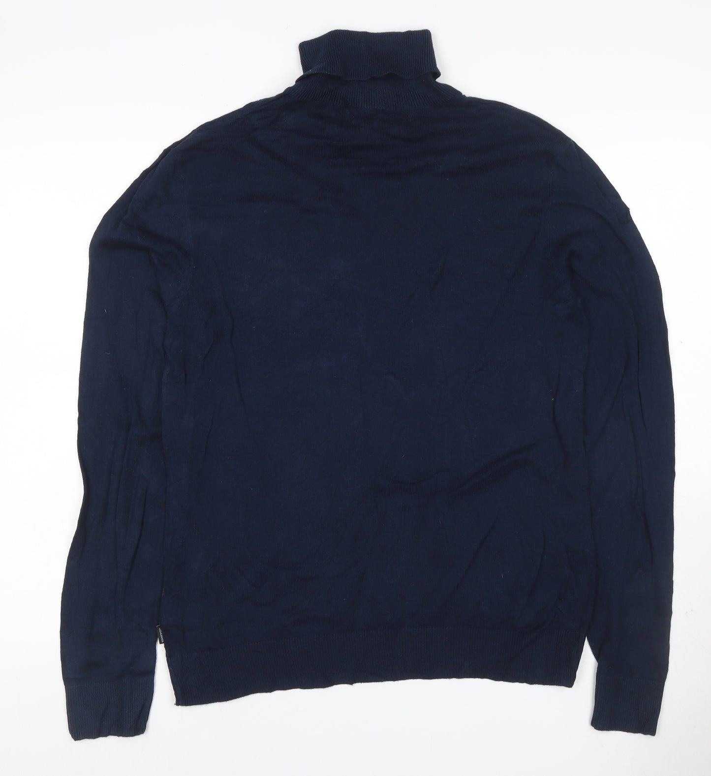 Jack & Jones Men’s Blue L Roll Neck Cotton Knit Pullover Jumper