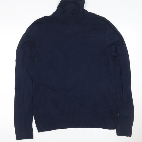 Jack & Jones Men’s Blue L Roll Neck Cotton Knit Pullover Jumper