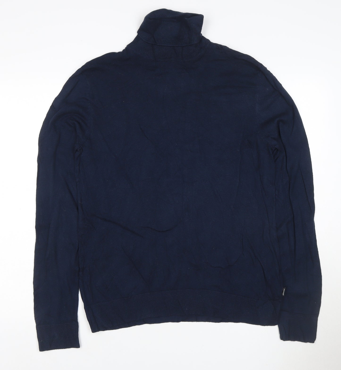 Jack & Jones Men’s Blue L Roll Neck Cotton Knit Pullover Jumper