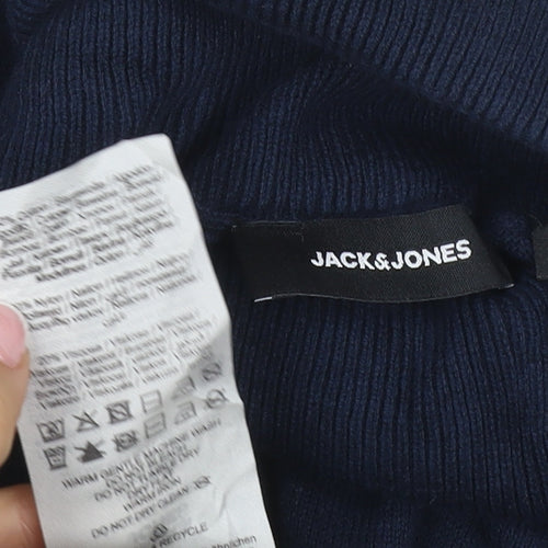 Jack & Jones Men’s Blue L Roll Neck Cotton Knit Pullover Jumper