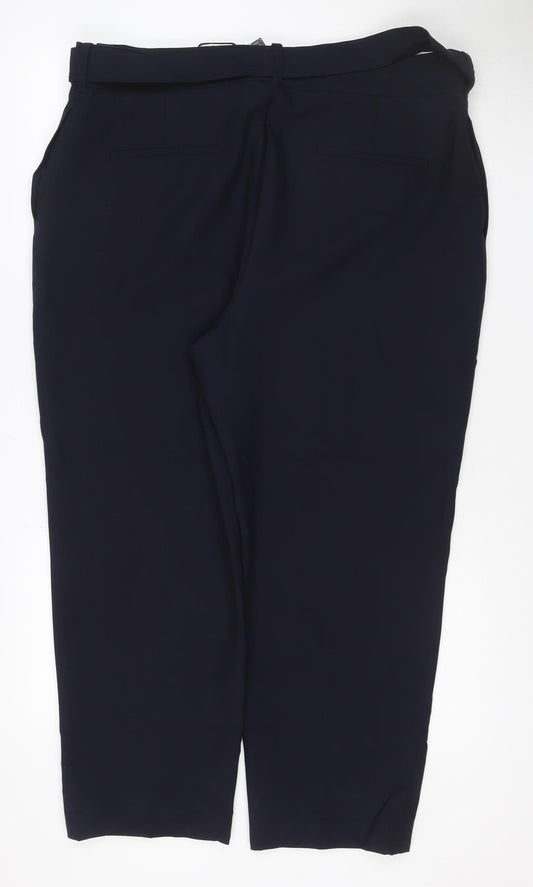 M&S Women Black Size 20 Wide Leg Belted Smart Dress Trousers