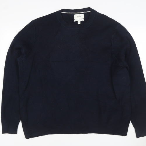 Marks and Spencer Men's Navy 2XL Cotton Blend Crew Neck Pullover Jumper