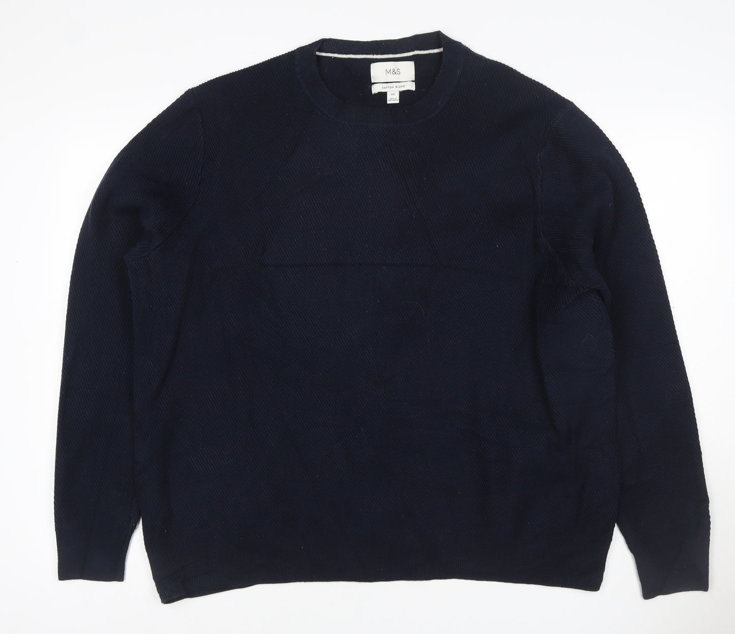 Marks and Spencer Men's Navy 2XL Cotton Blend Crew Neck Pullover Jumper