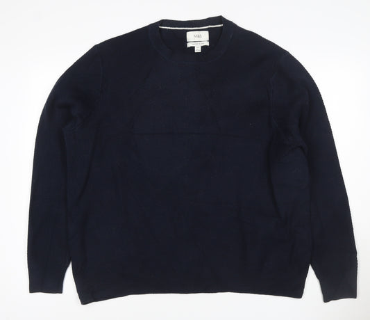 Marks and Spencer Men's Navy 2XL Cotton Blend Crew Neck Pullover Jumper