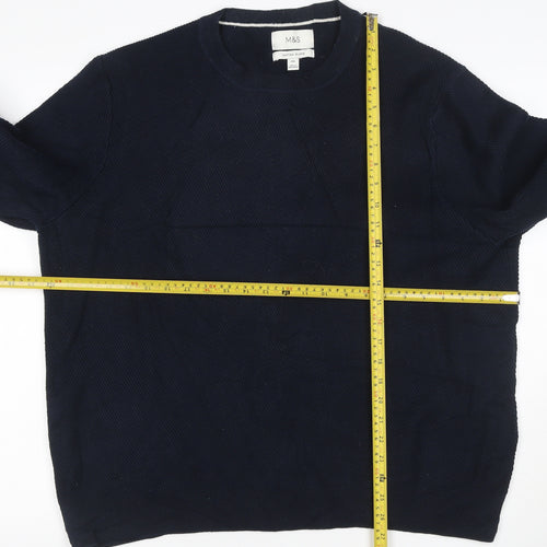 Marks and Spencer Men's Navy 2XL Cotton Blend Crew Neck Pullover Jumper