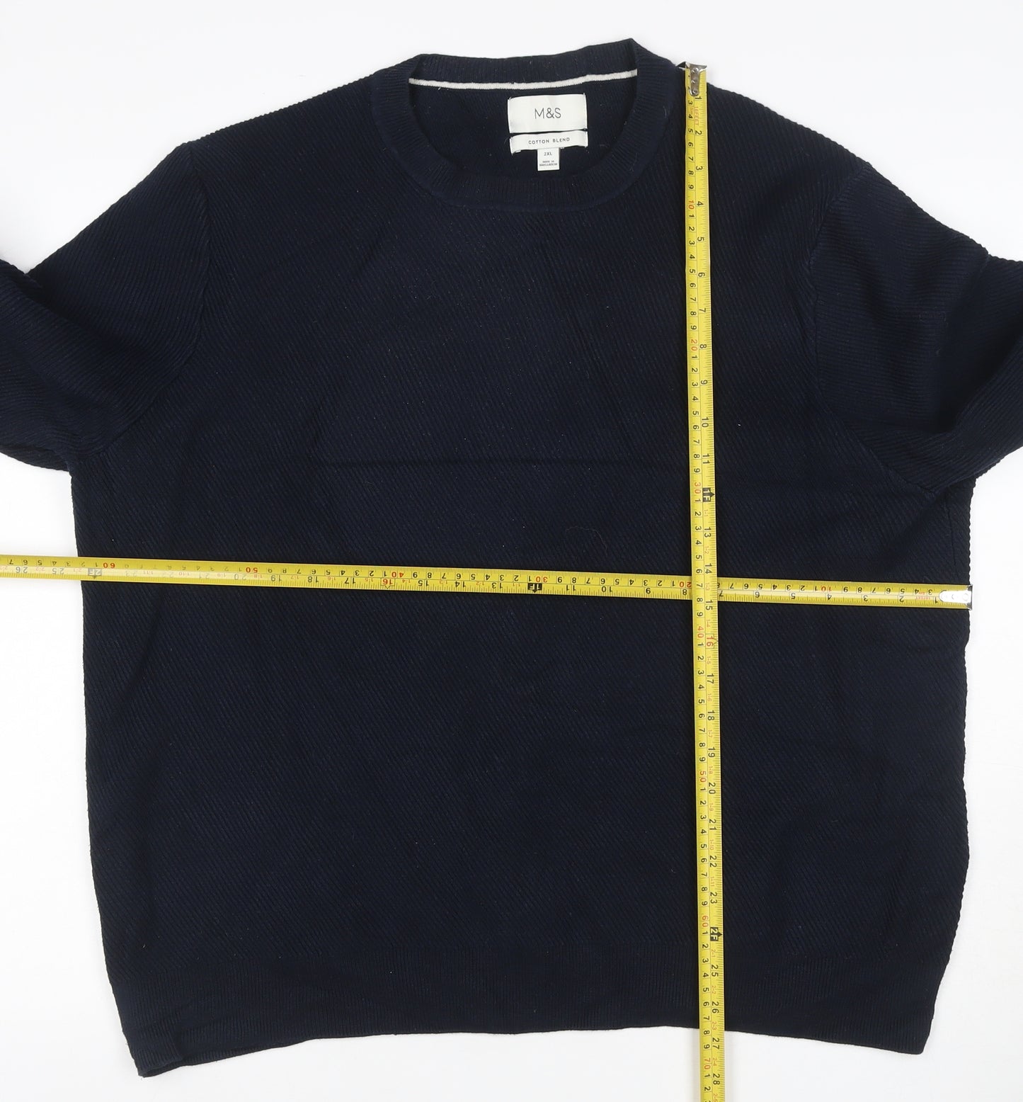 Marks and Spencer Men's Navy 2XL Cotton Blend Crew Neck Pullover Jumper