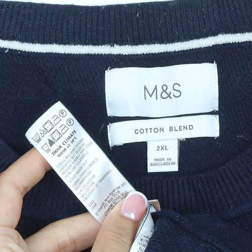 Marks and Spencer Men's Navy 2XL Cotton Blend Crew Neck Pullover Jumper