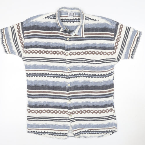 BEST Men’s Multicoloured Size 18 Aztec Striped Cotton Button-Up Shirt