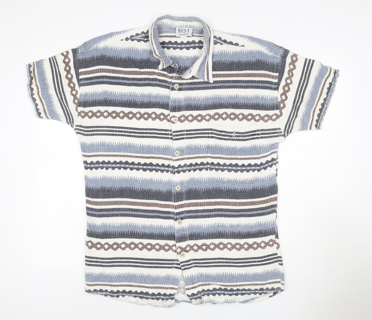 BEST Men’s Multicoloured Size 18 Aztec Striped Cotton Button-Up Shirt