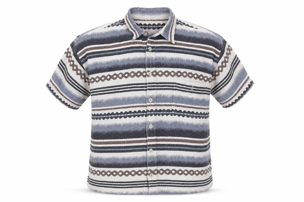 Front view of Best Men’s Multicoloured, size 18, Aztec Striped Cotton Button-Up Shirt