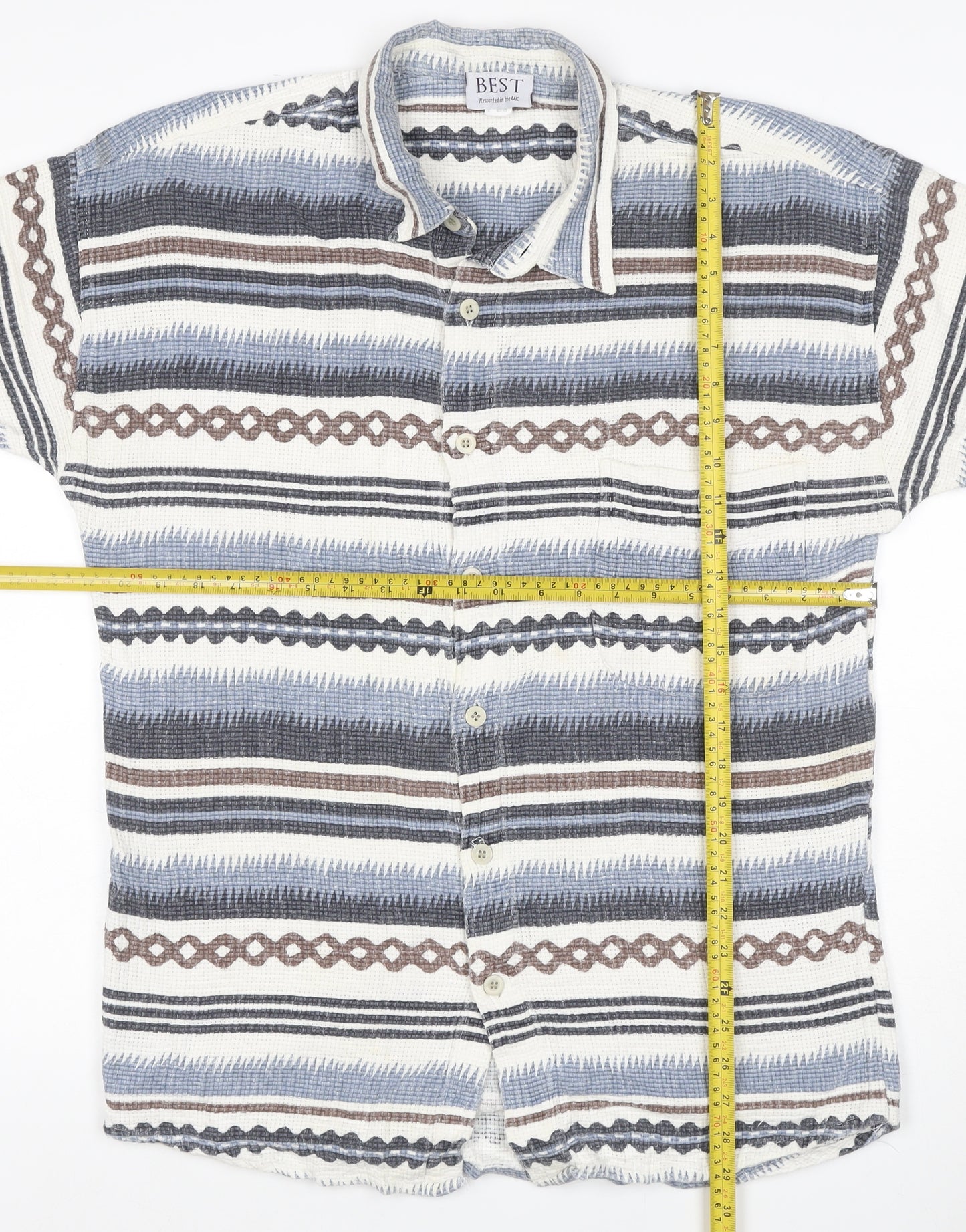 BEST Men’s Multicoloured Size 18 Aztec Striped Cotton Button-Up Shirt
