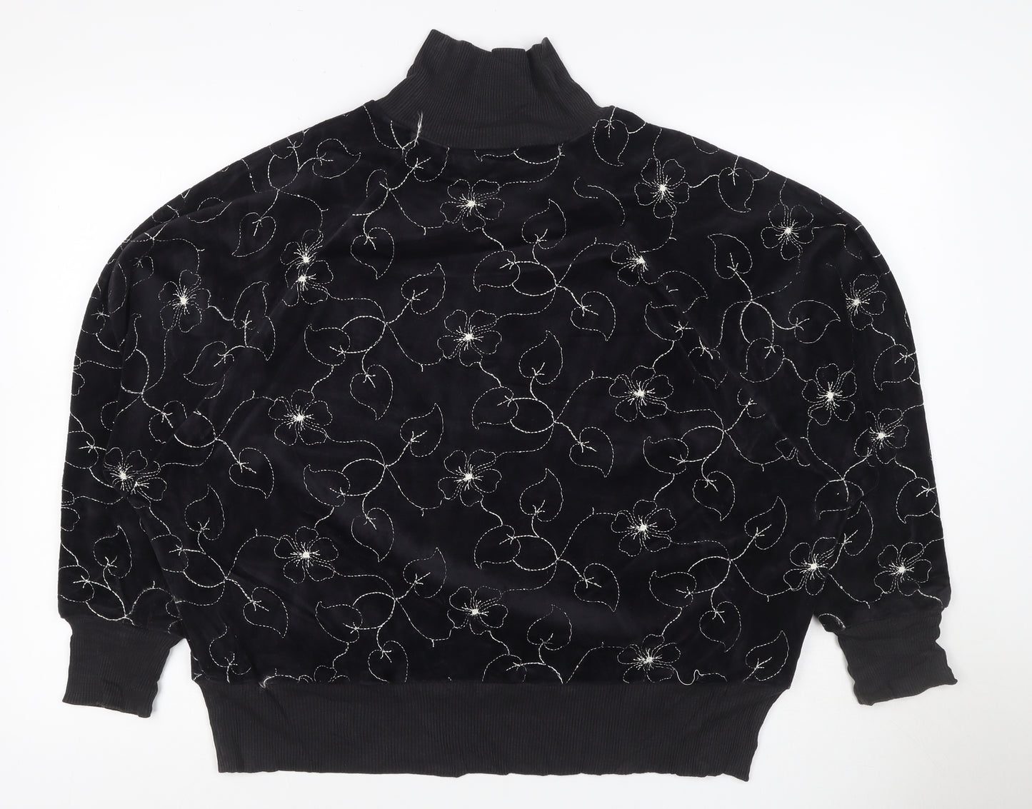 St Michael Women Black UK 18 Floral Embroidered Roll Neck Sweatshirt