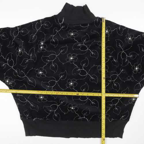 St Michael Women Black UK 18 Floral Embroidered Roll Neck Sweatshirt