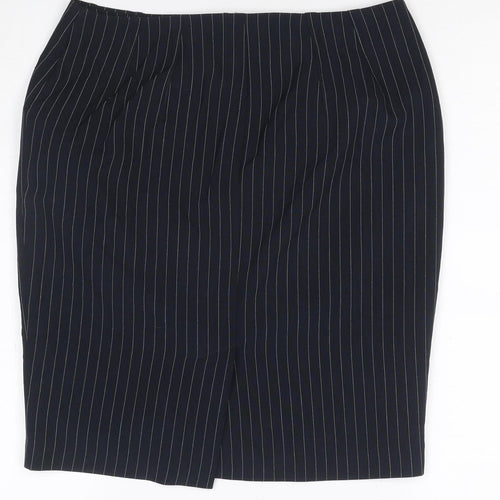 Marks & Spencer Women Navy Size 10 Pinstripe Pencil Knee Skirt