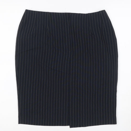 Marks & Spencer Women Navy Size 10 Pinstripe Pencil Knee Skirt