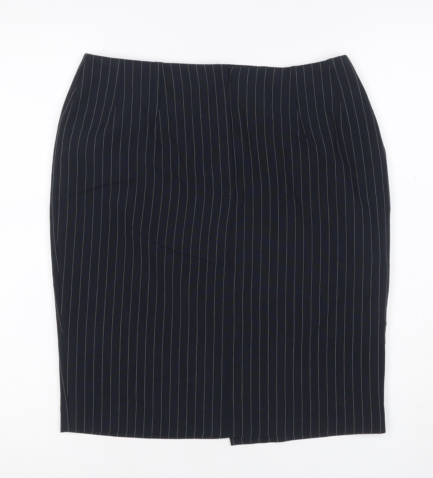 Marks & Spencer Women Navy Size 10 Pinstripe Pencil Knee Skirt