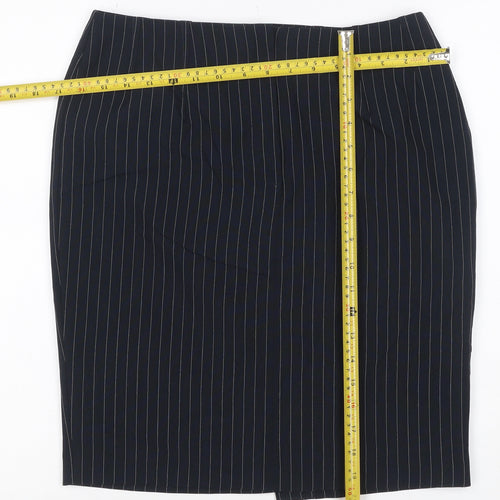 Marks & Spencer Women Navy Size 10 Pinstripe Pencil Knee Skirt