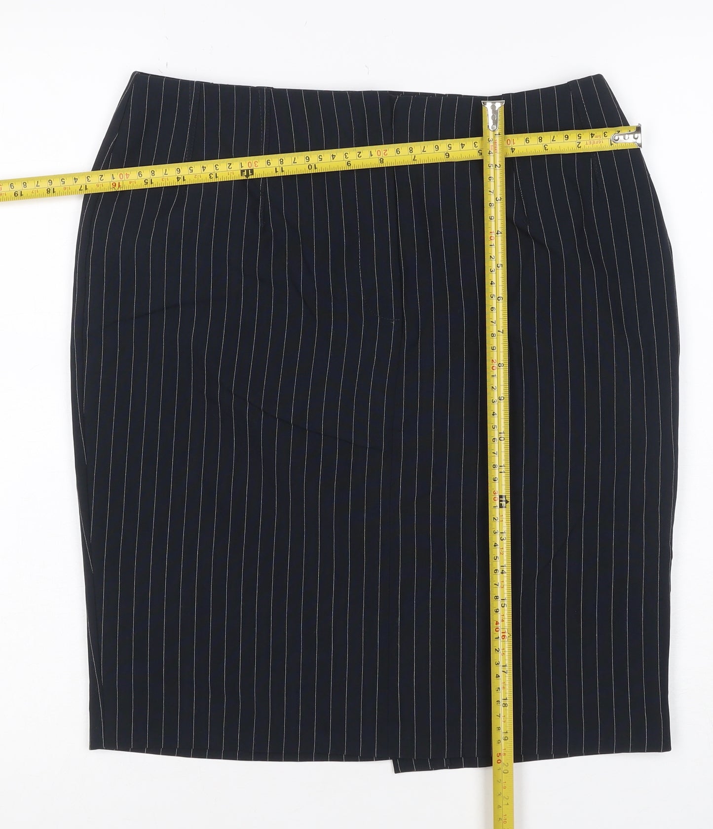Marks & Spencer Women Navy Size 10 Pinstripe Pencil Knee Skirt