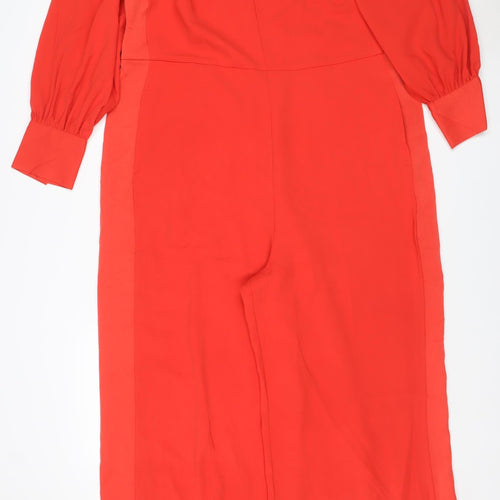 NEXT Women Red UK 18 Long Sleeve V-Neck Wide-Leg Jumpsuit