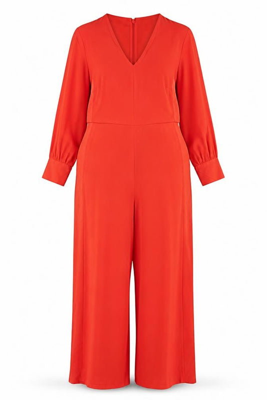 NEXT Women Red UK 18 Long Sleeve V-Neck Wide-Leg Jumpsuit