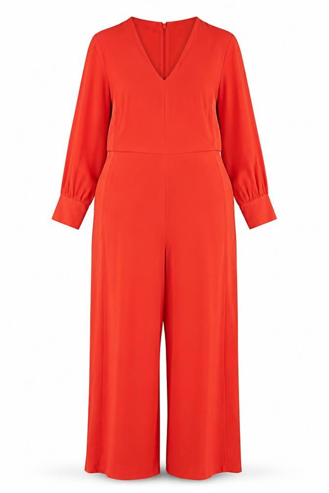 NEXT Women Red UK 18 Long Sleeve V-Neck Wide-Leg Jumpsuit