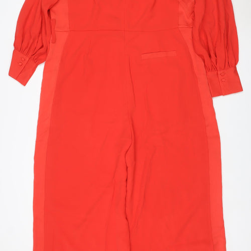 NEXT Women Red UK 18 Long Sleeve V-Neck Wide-Leg Jumpsuit
