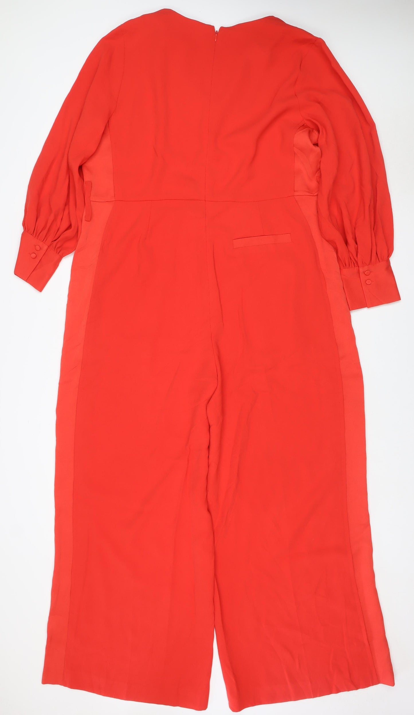NEXT Women Red UK 18 Long Sleeve V-Neck Wide-Leg Jumpsuit