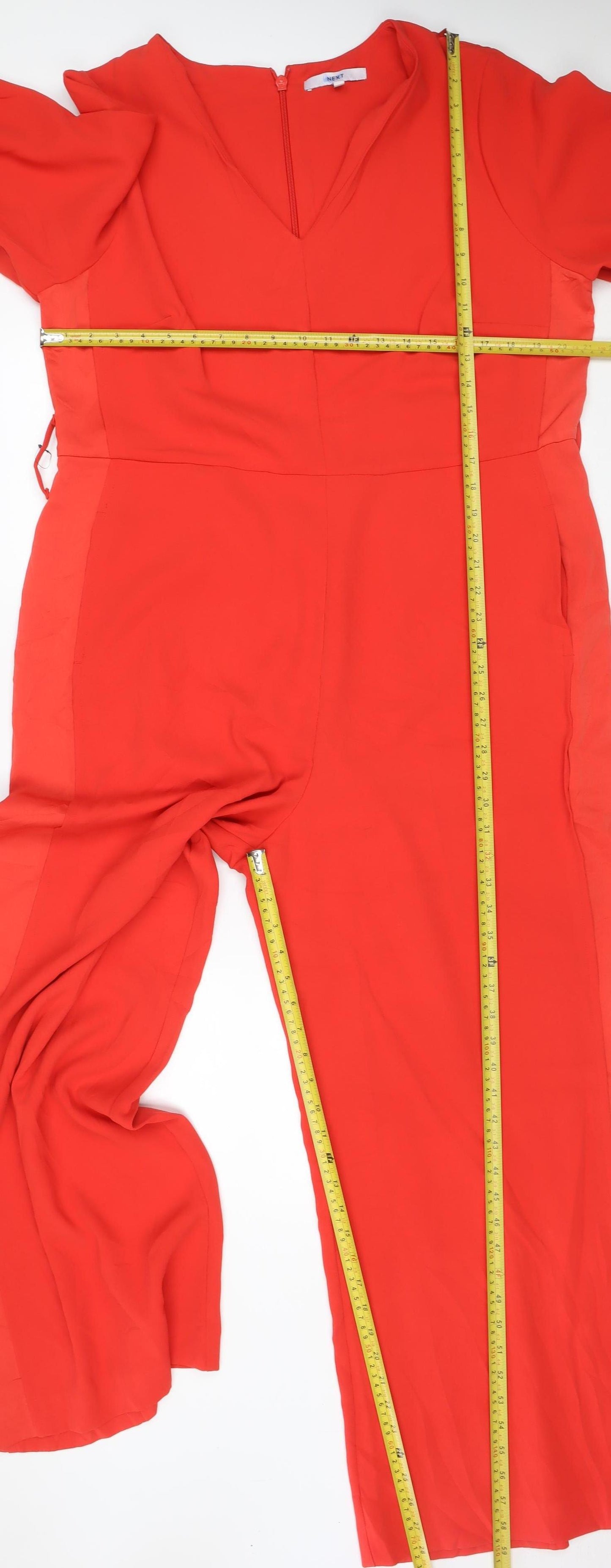 NEXT Women Red UK 18 Long Sleeve V-Neck Wide-Leg Jumpsuit