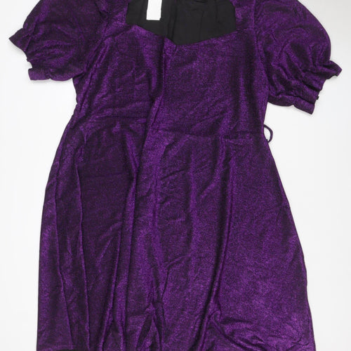 Yours Women Purple Glitter Maxi Bodycon Dress UK 26-28 Puff Sleeve