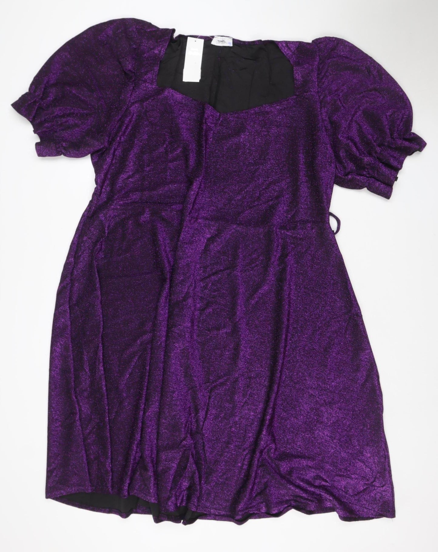 Yours Women Purple Glitter Maxi Bodycon Dress UK 26-28 Puff Sleeve