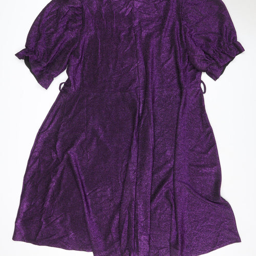 Yours Women Purple Glitter Maxi Bodycon Dress UK 26-28 Puff Sleeve