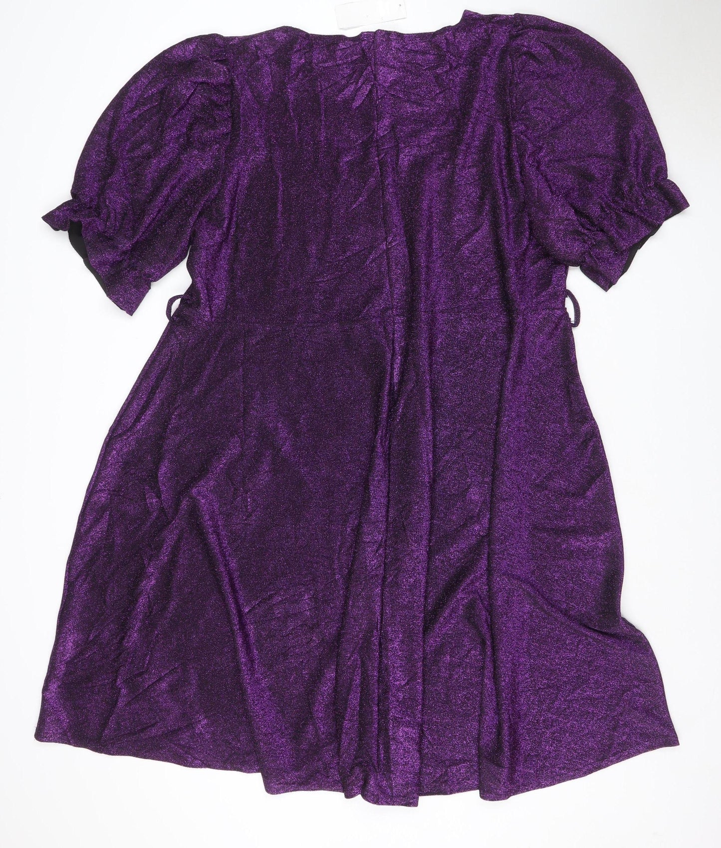 Yours Women Purple Glitter Maxi Bodycon Dress UK 26-28 Puff Sleeve