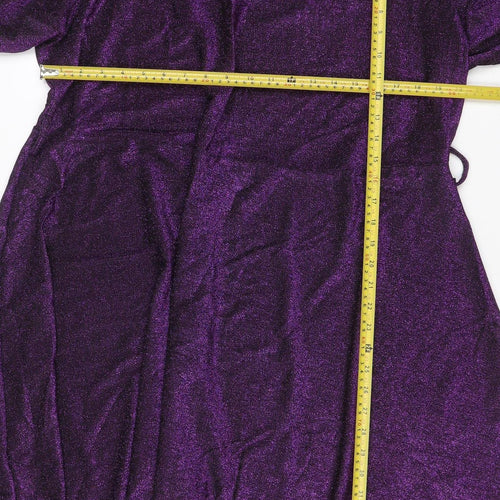 Yours Women Purple Glitter Maxi Bodycon Dress UK 26-28 Puff Sleeve