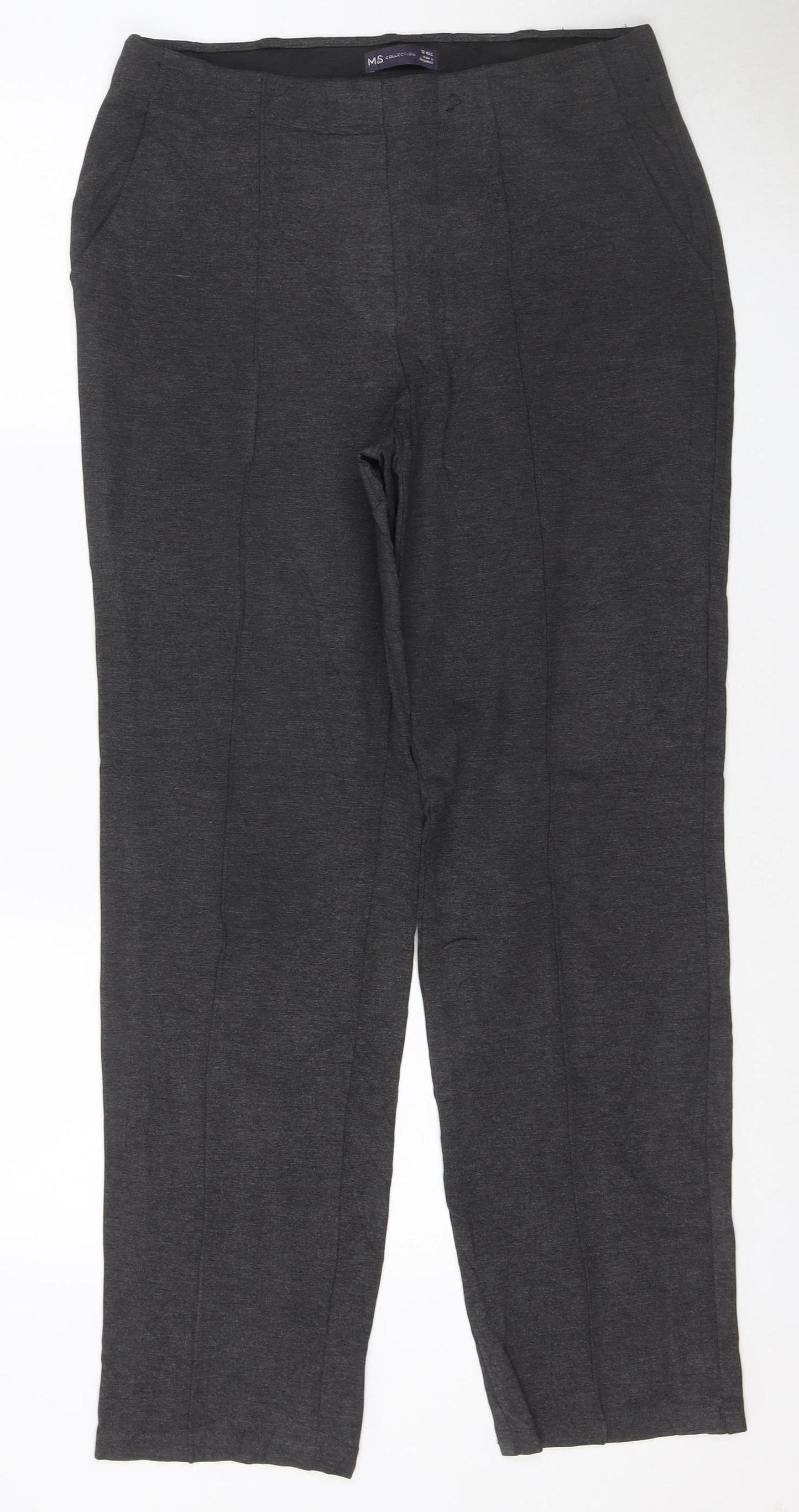 Marks & Spencer Women Grey Size 12 Regular Stretch Straight Trousers